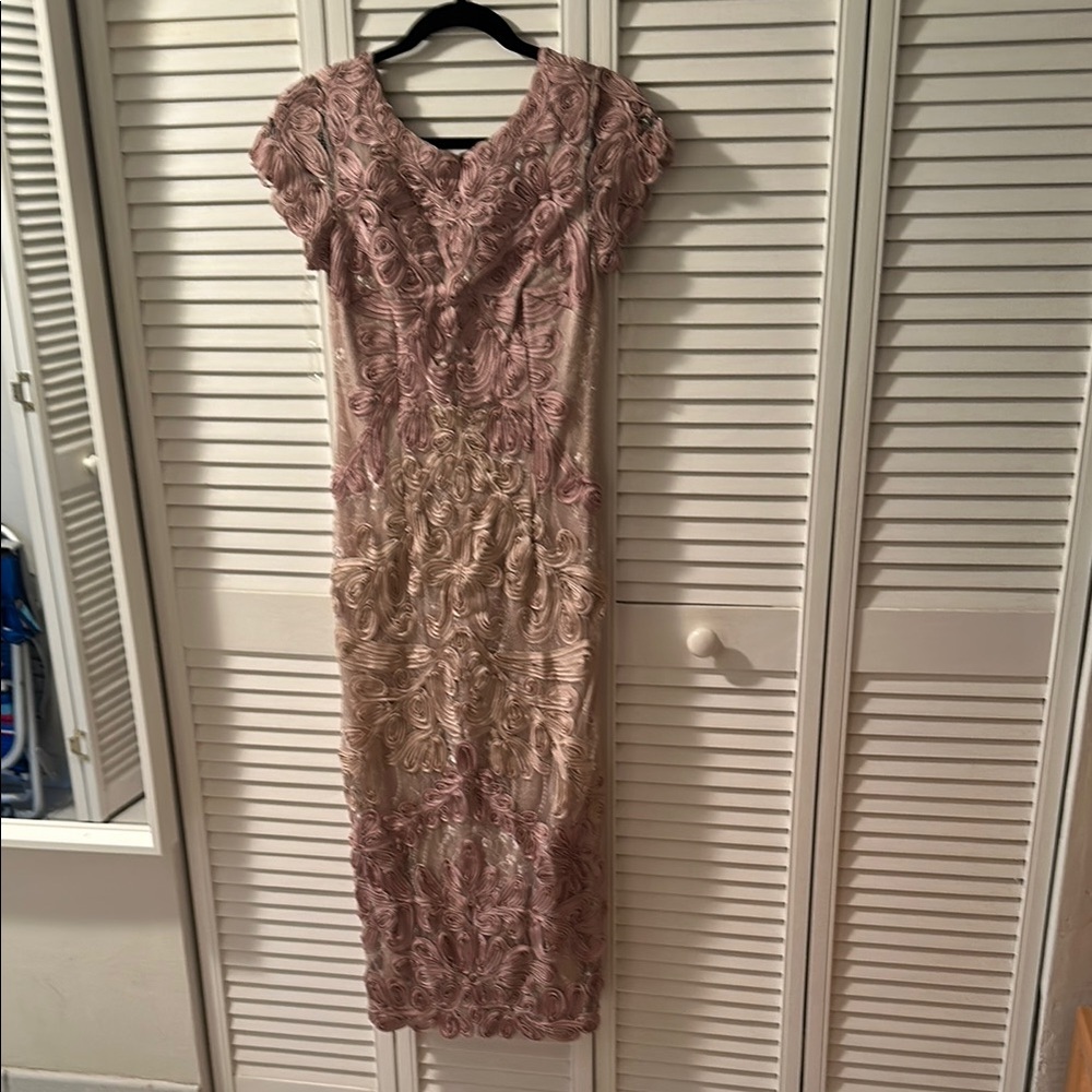 JS Collections Pink Sheath Midi Dress V-neck Cap Sleeve